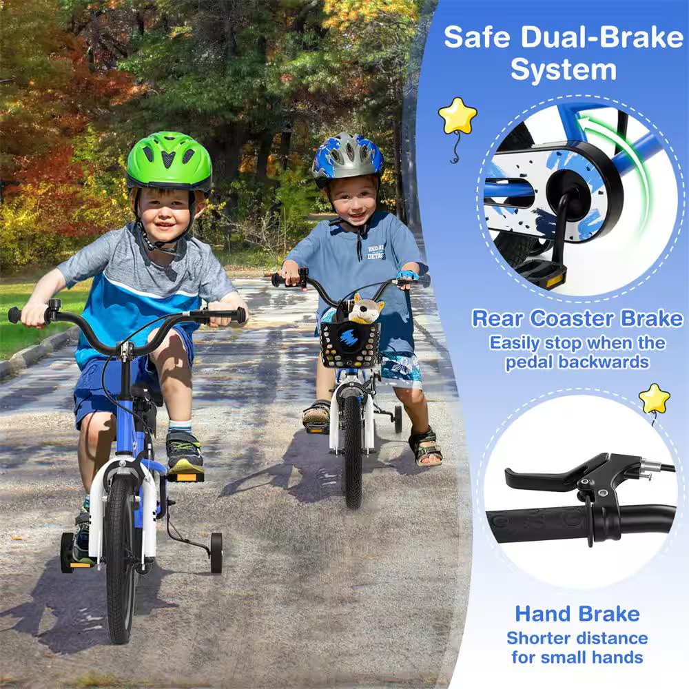14 In. Kid’S Bike with Removable Training Wheels and Basket for 3-Years to 5-Yea