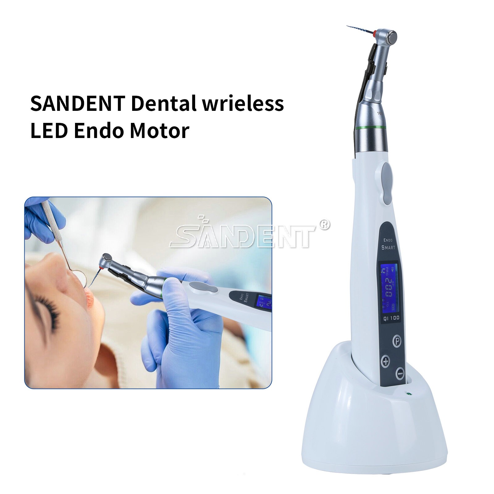Dental Cordless LED Endo Motor 16:1 Contra Angle/4.5″LCD Apex Locator Root Canal