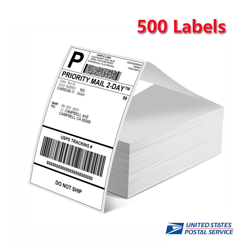 4×6 Fanfold Direct Thermal Shipping Labels for Zebra and Rollo 500 PCS