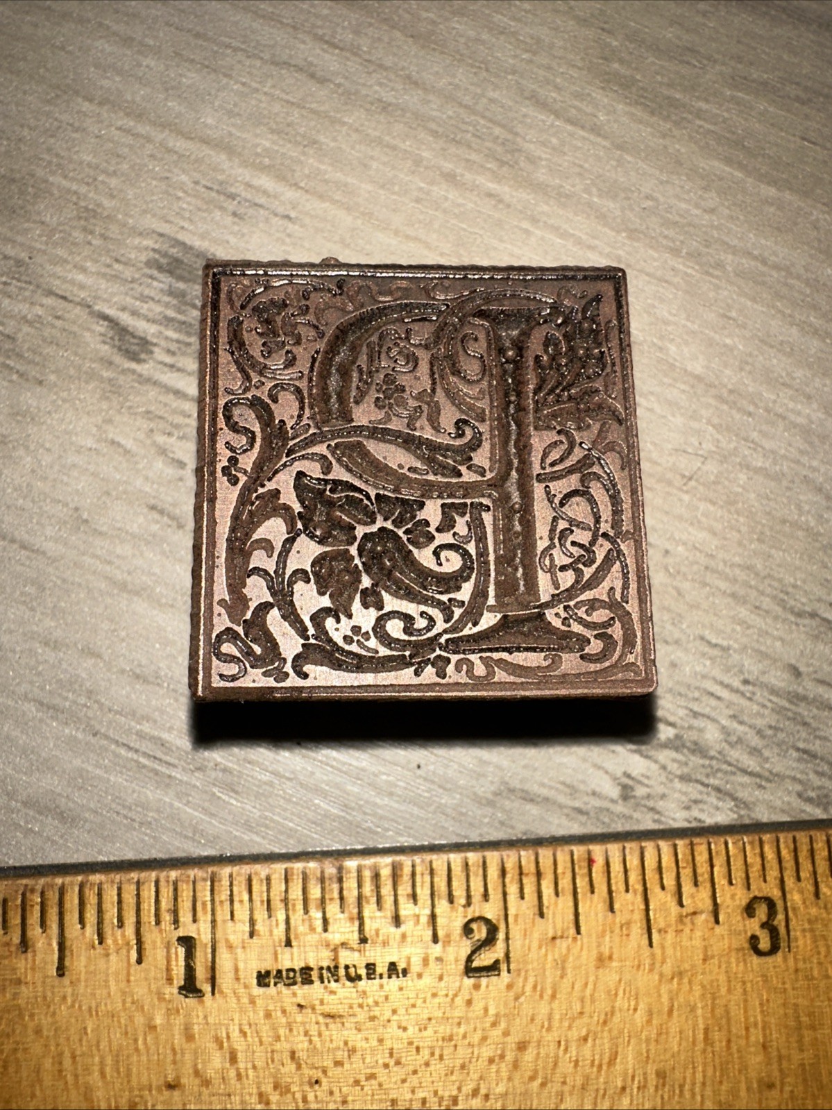Antique Printing Block ( Letter P “ Beautiful Details! 1.25 X 1.25