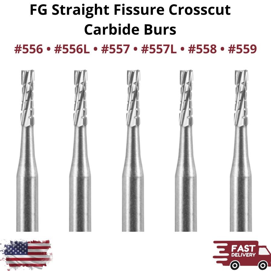 FG Straight Fissure Crosscut Burs Size 556-559L High Speed Dental Friction Grip
