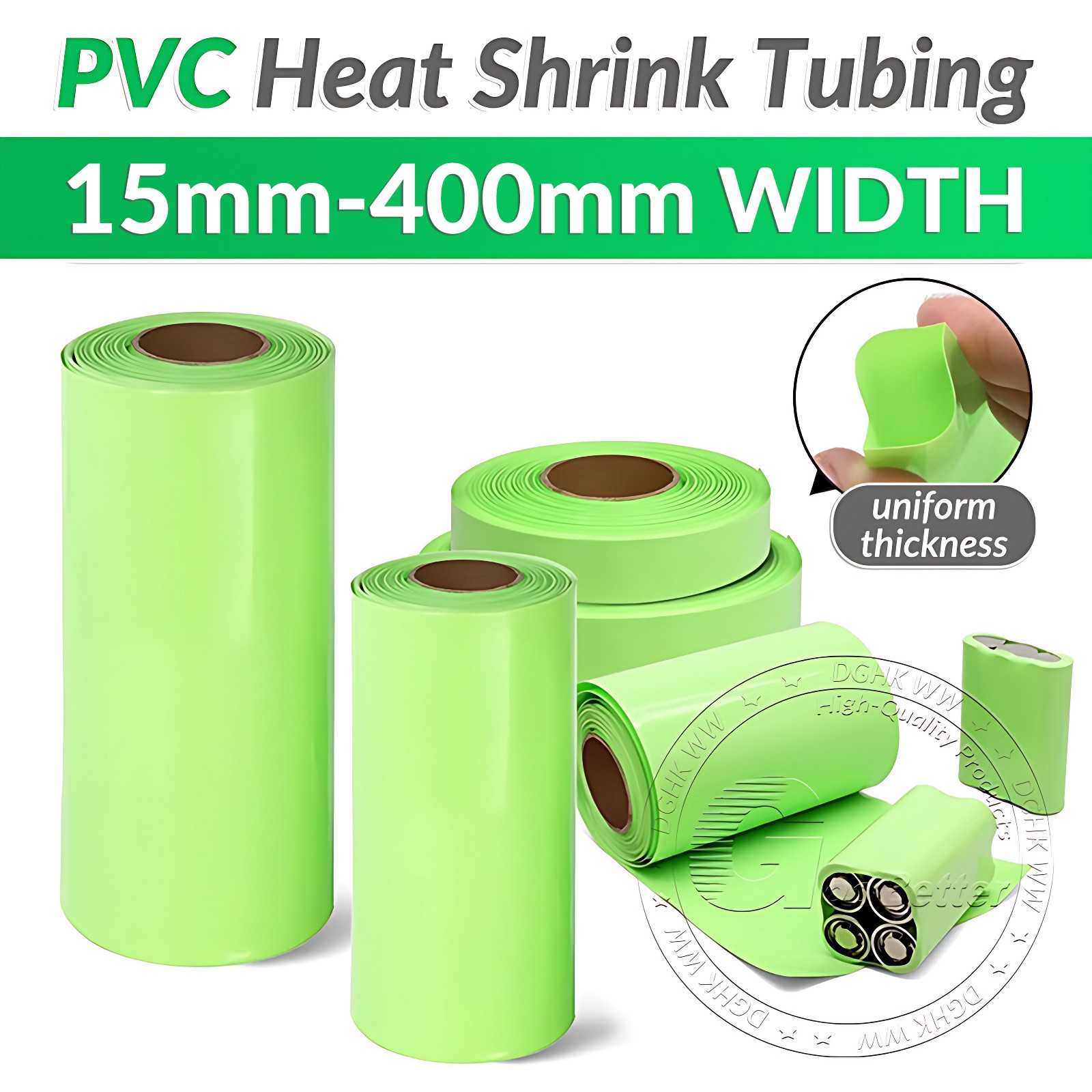 PVC Heat Shrink Tubing Wrap RC Battery Pack 15-400mm Width LiPO NiMH NiCd Green