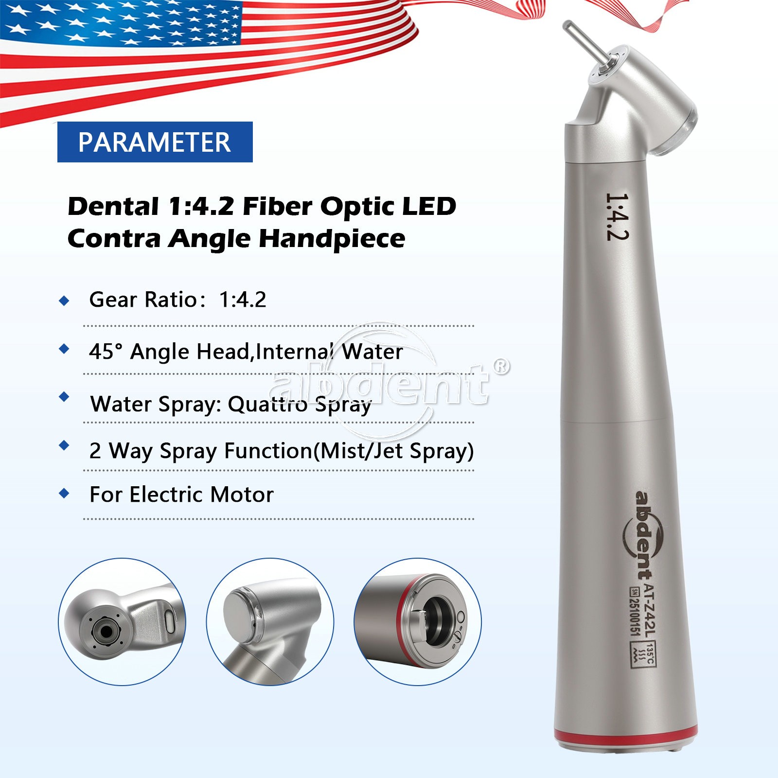 Dental 45° Angle Electric Handpiece Surgical 1:4.2 Fiber Optic Fit NSK Ti Max