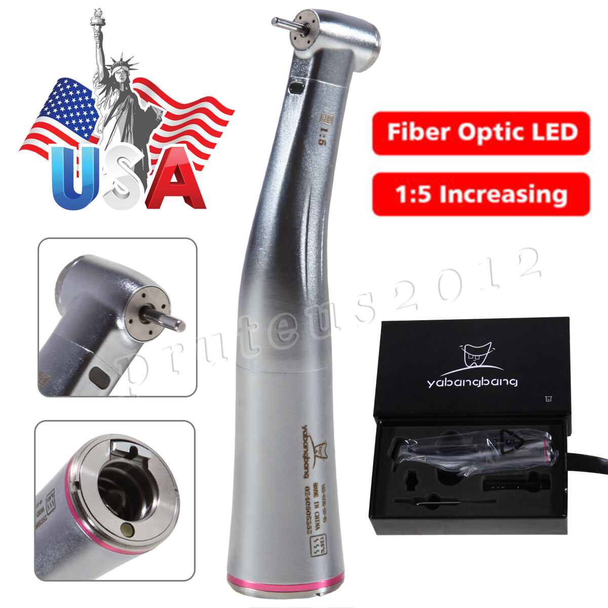 SANDENT 1:1 /1:5 / 20:1 LED Fiber Optic Contra Angle Handpiece Fit E-type Motor