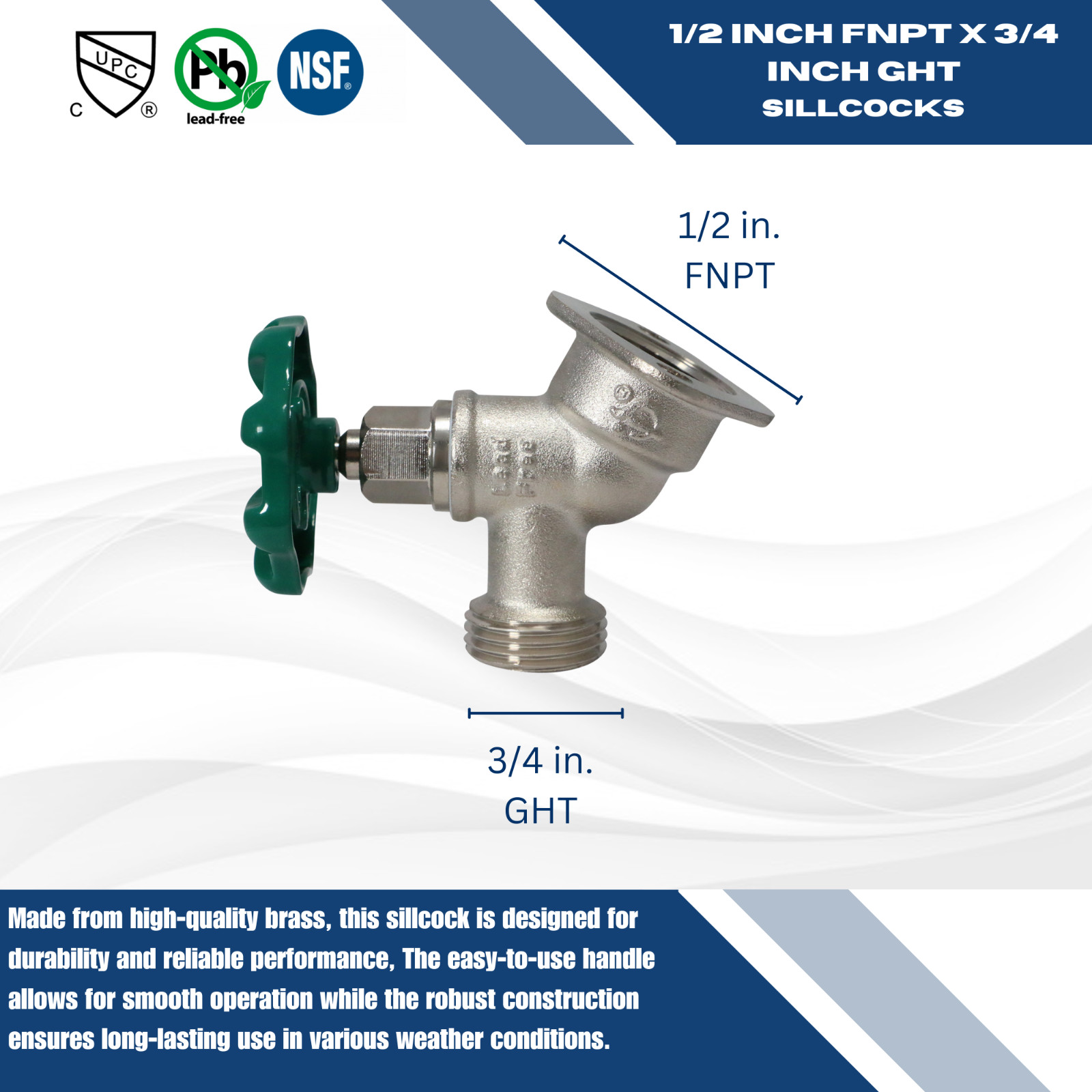 10 Pcs 1/2″ Female X 3/4 GHT Sillcock, Garden Valve, Lead Free Brass, Multi-Turn