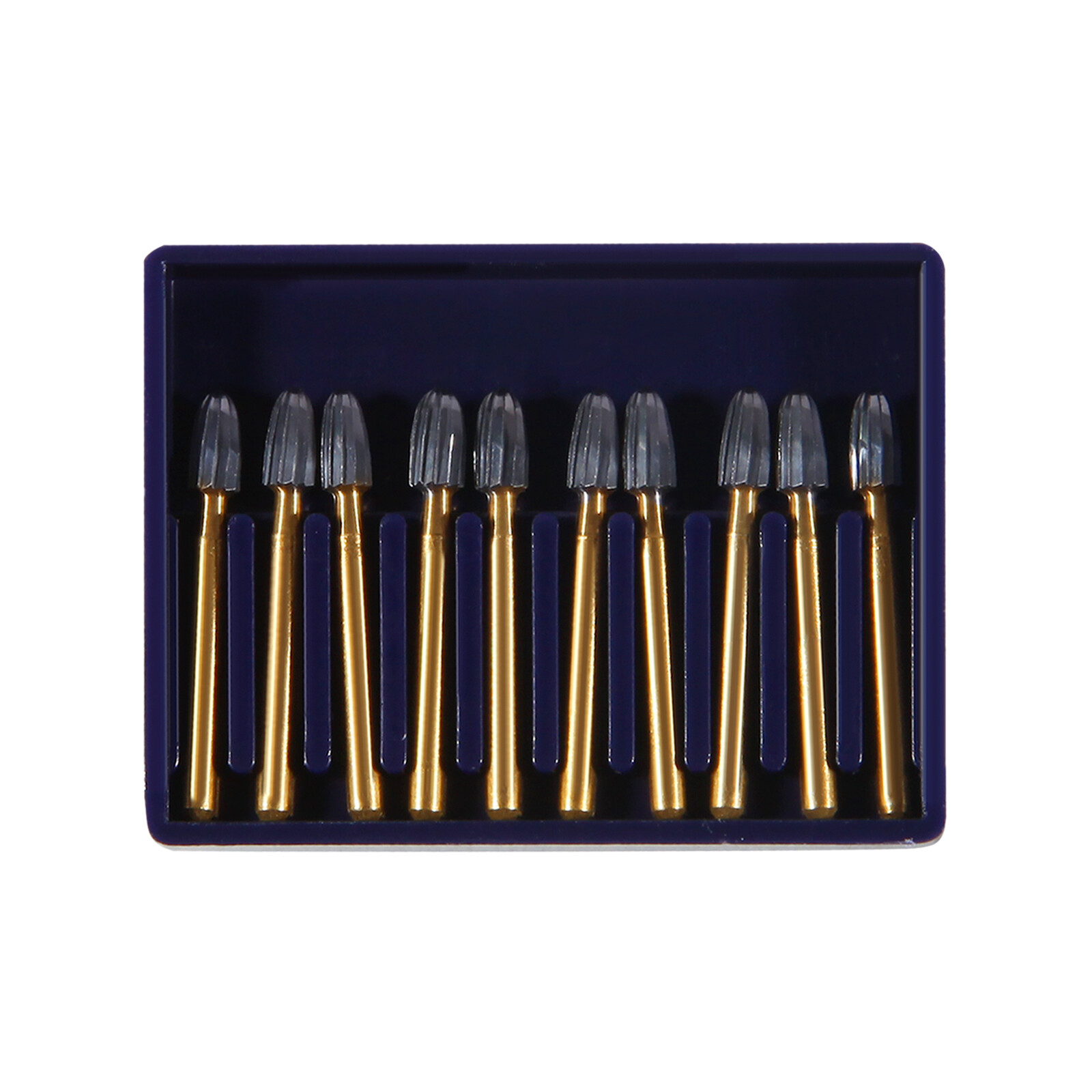 10Pcs Dental Trimming+Finishing Carbide Burs Egg Shape Football Gold FG7408