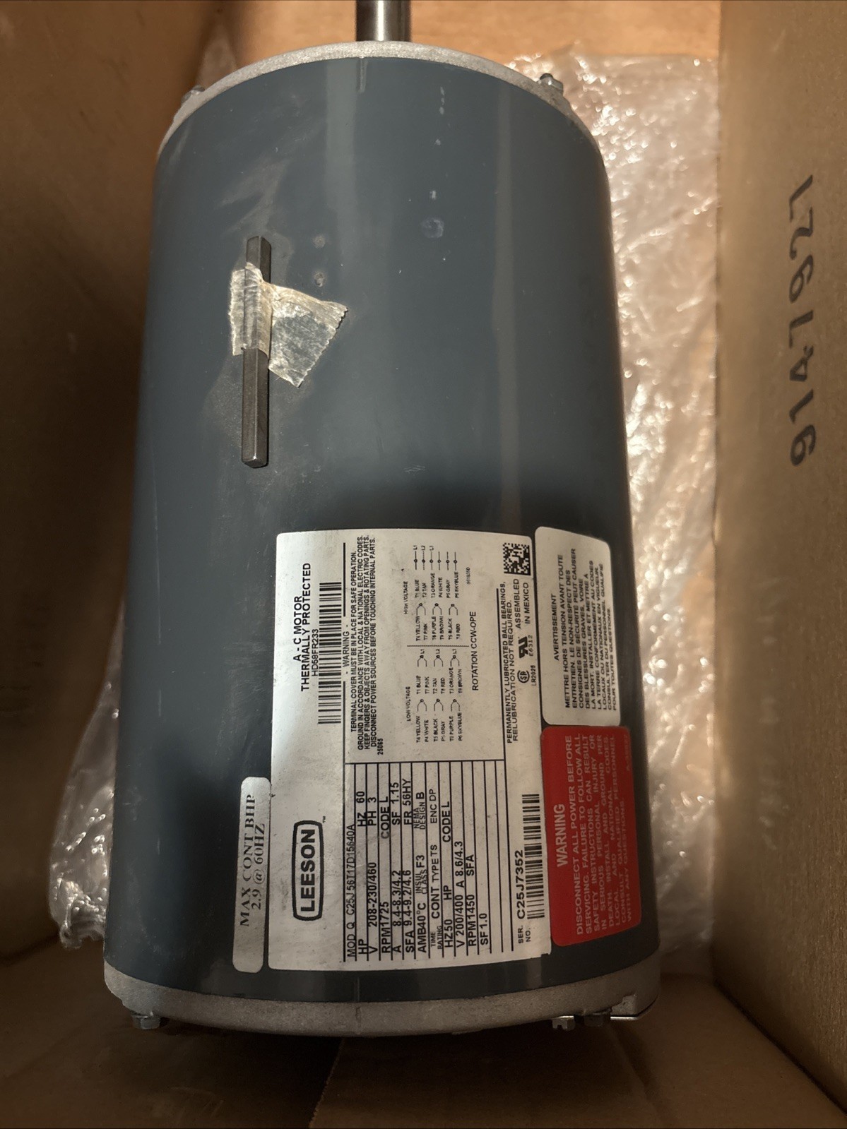 Leeson HD58FR233 56T17D15640A Blower Motor 1725RPM 208-230/460V 60HZ 56HY PH3