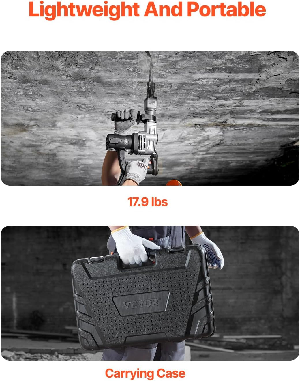 1400W Electric Jackhammer Heavy Duty, 2Pcs Chisels Bits Chipping with Case, 2900