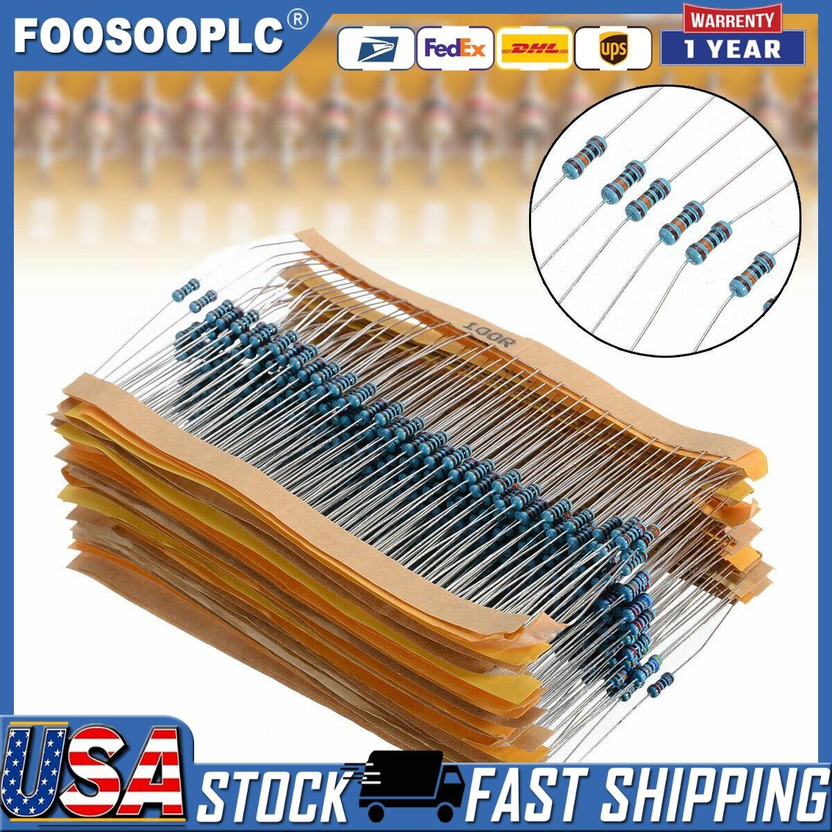 600pcs 30 Values 1/4W Metal Film Resistors Resistance Assortment Kit Set 1% USA