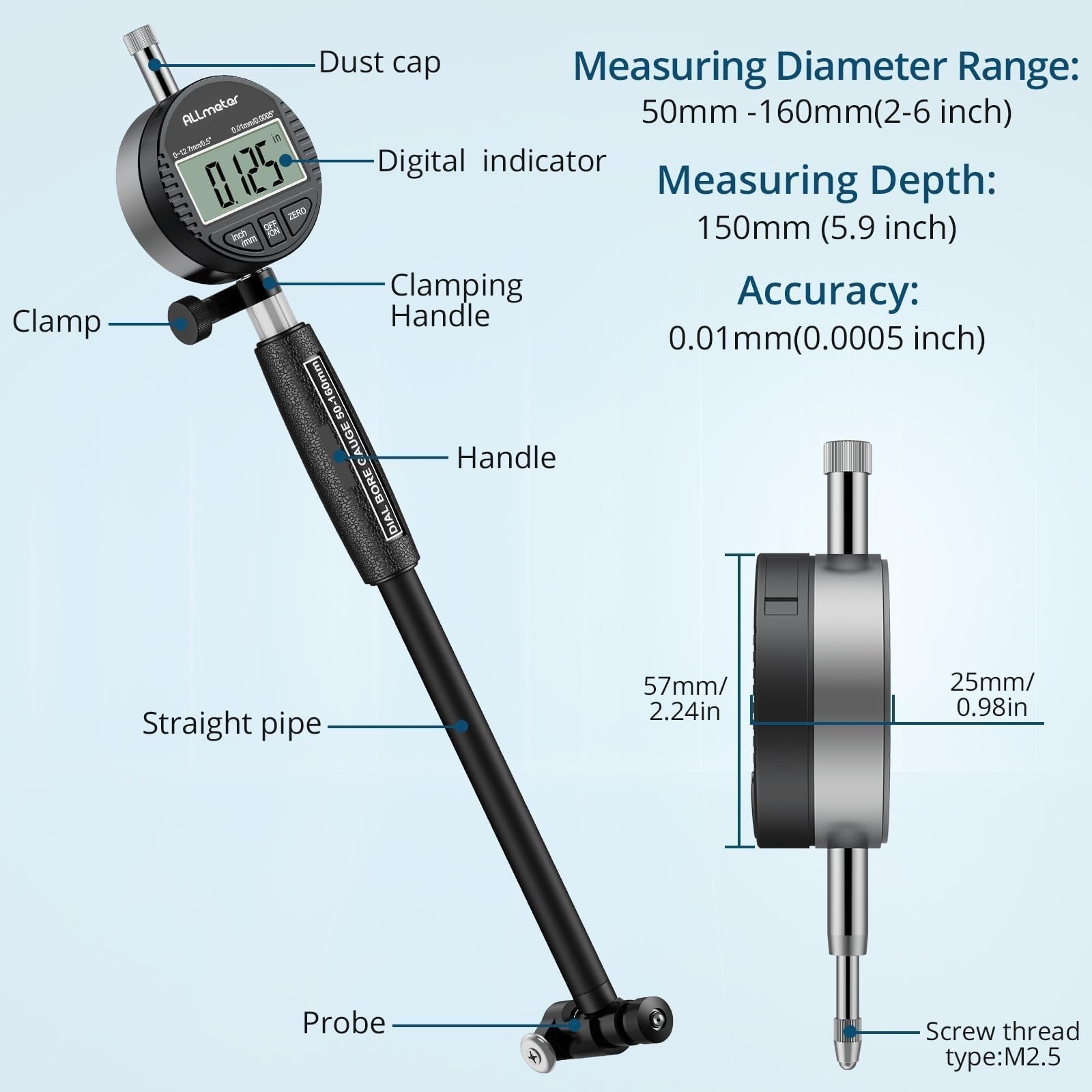 Digital Dial Bore Gage Set 50-160 mm(2-6 Inch) 0.01mm(0.0005 Inch) Dial Bore …