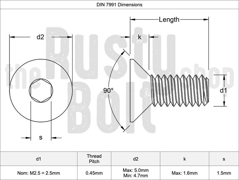 M2.5 x 6mm, Socket Flat Head Screws, A2 304 18-8, Stainless Steel