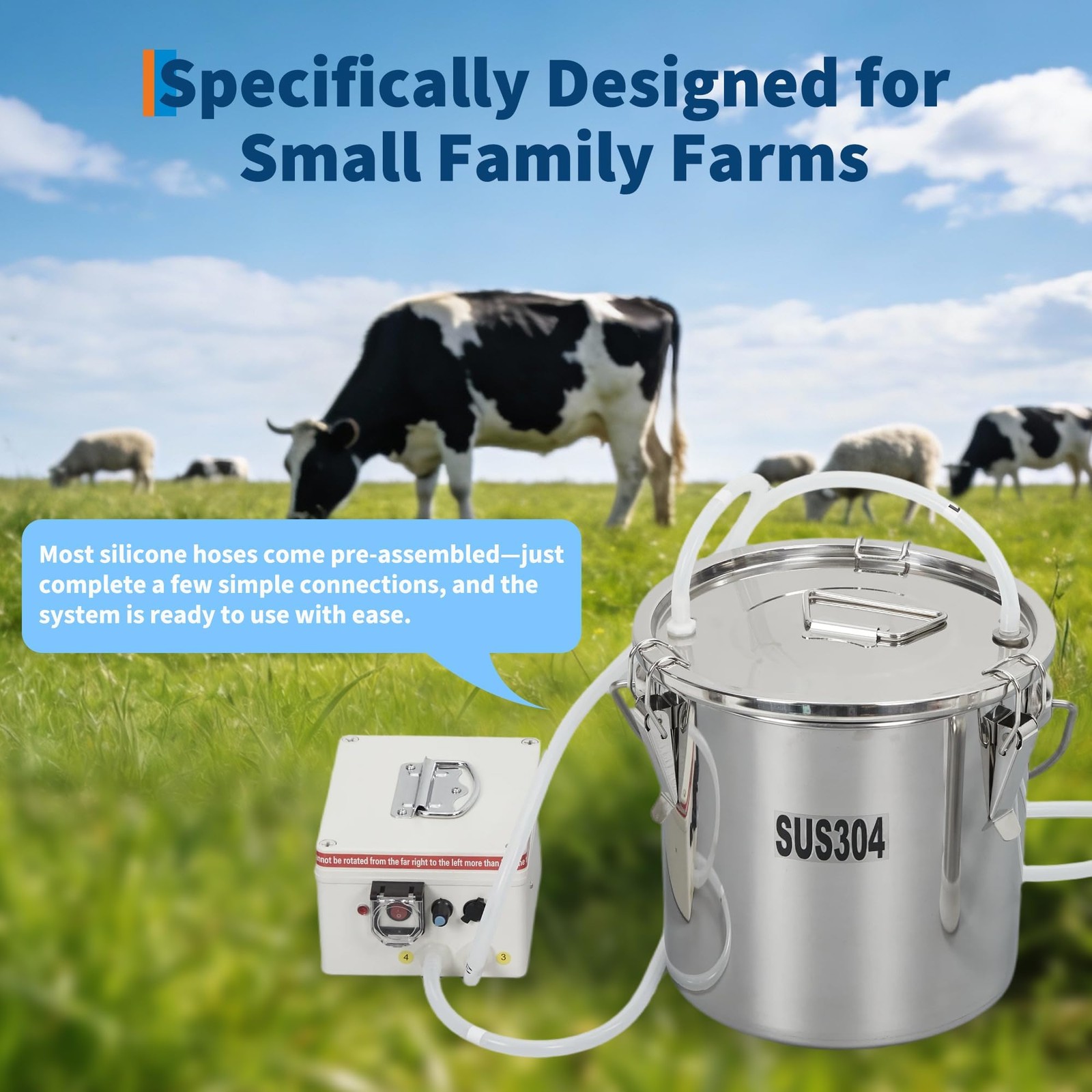 ⚡Electric Automatic Goat Milking Machine 3L W/304 Stainless Steel Bucket & Tubes