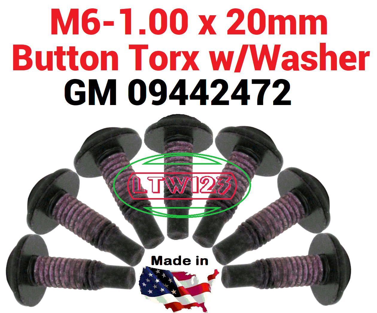 (5Pcs) M6-1.00 x 20mm Button Screw , torx, Thread Seal.GM 09442472