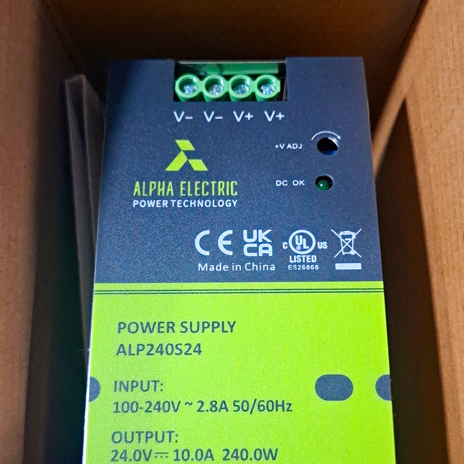 Alpha Electric ALP240S24 24V 10A 240W DIN Rail Power Supply Adjustable DC OK