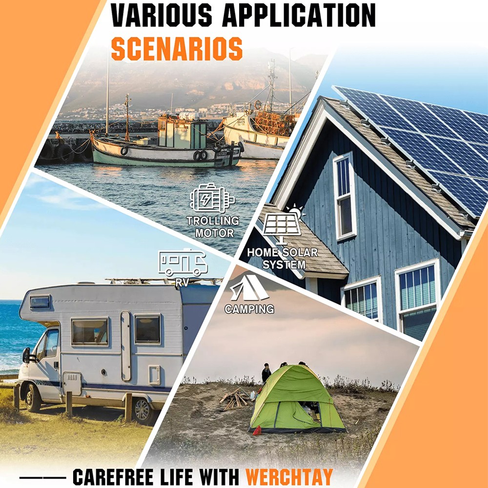 12V 200Ah LiFePO4 Lithium Battery Deep Cycle Built-in BMS for Solar RV Off-Grid