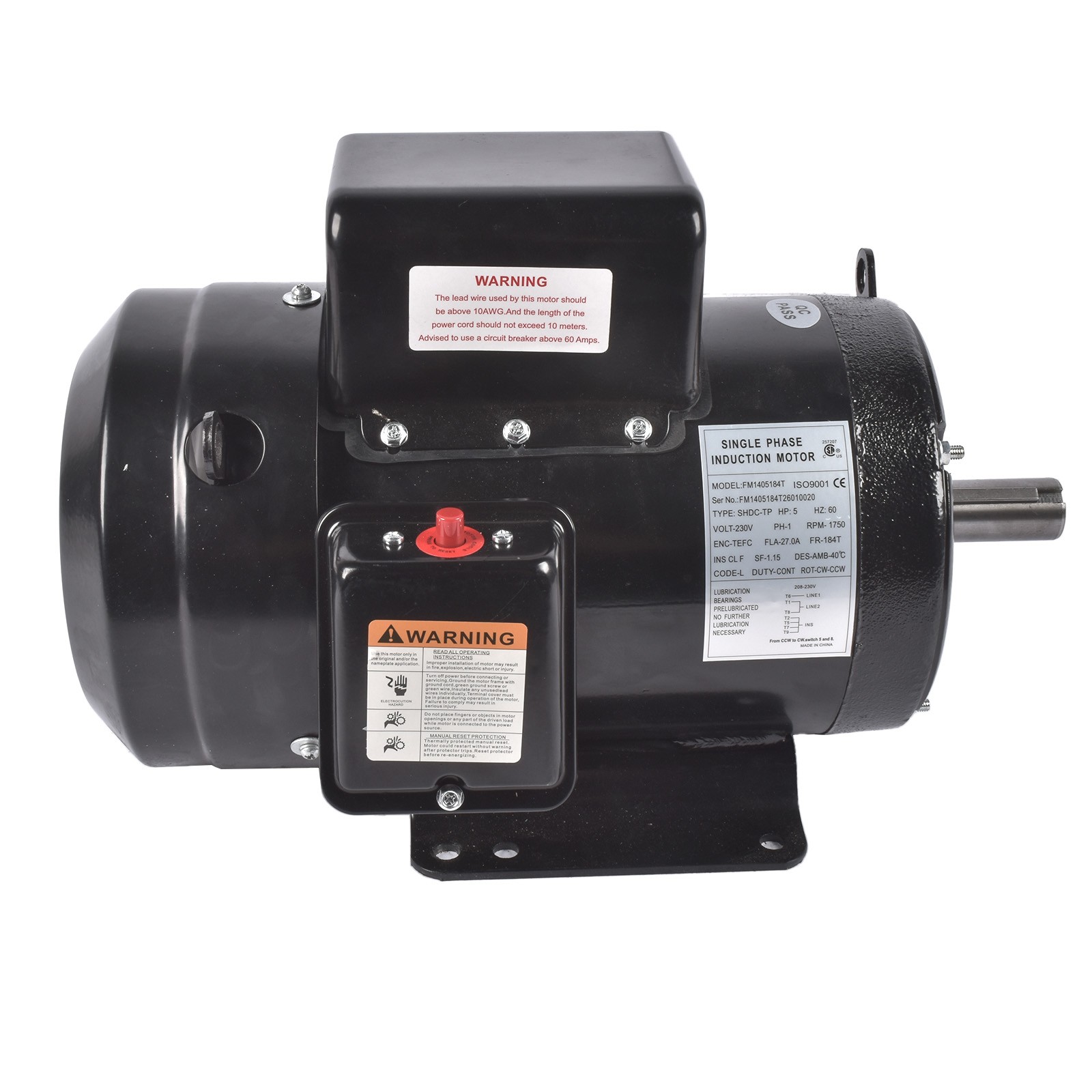 5 HP Farm Duty Single Phase Electric Motor 1800RPM 184T Frame TEFC 208/230Volt