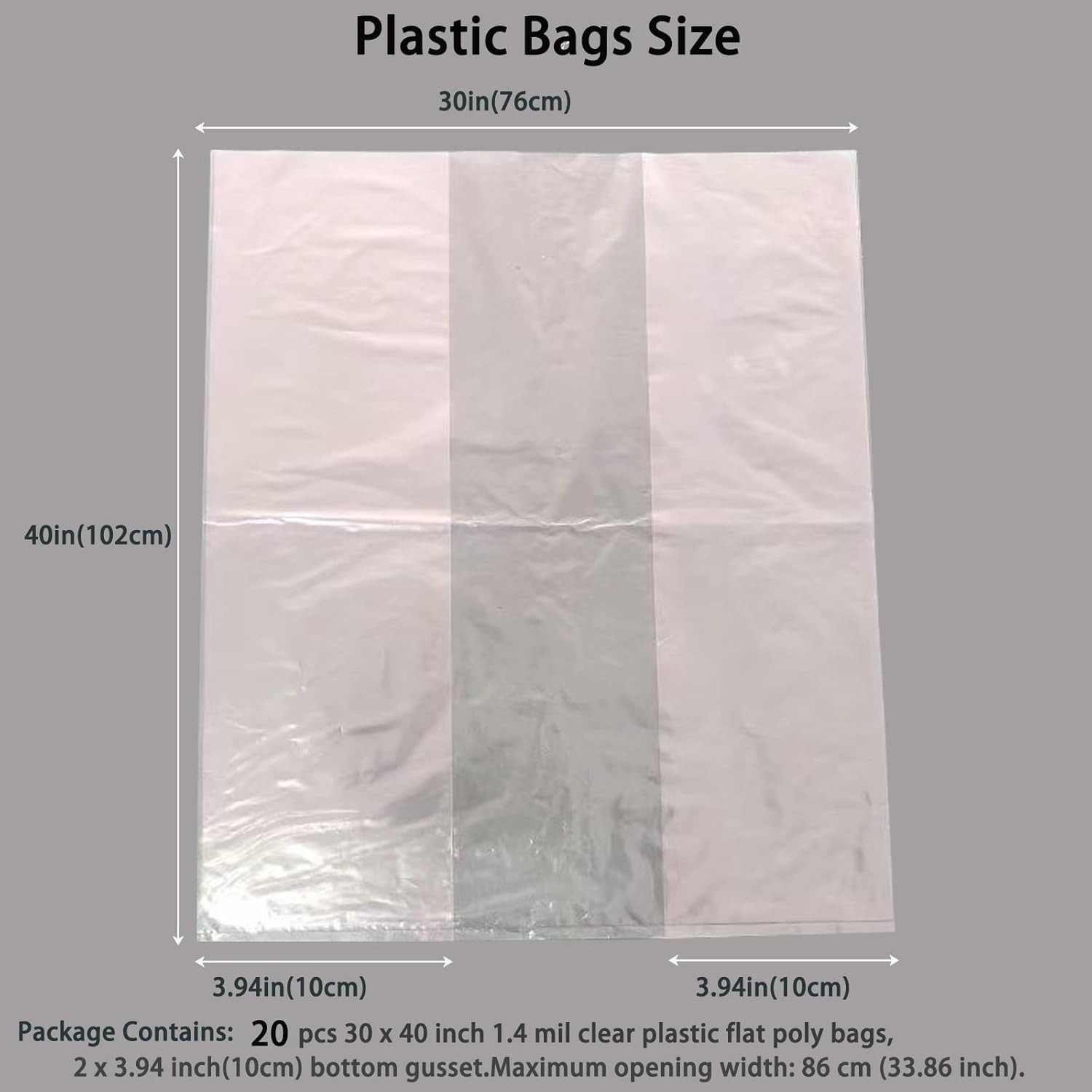 20 Pcs 30 X 40 Inch 1.4 Mil Large Clear Plastic Flat Open Poly Bags(With Bottom