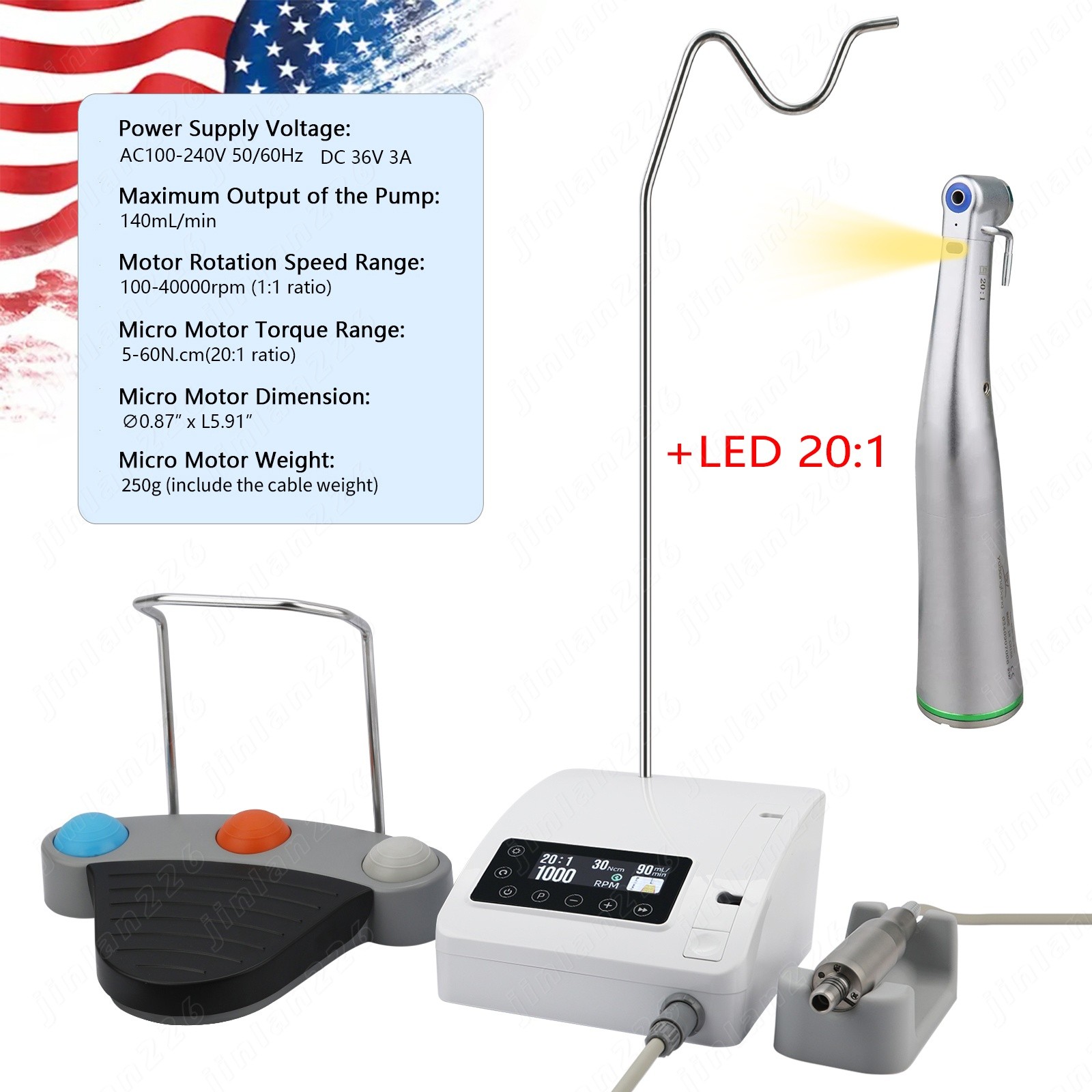 Mini Dental Implant Motor Surgical System Brushless Motor 20:1 LED Contra Angle