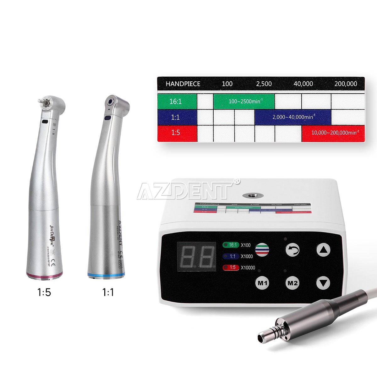 Micromotor Eléctrico Dental LED sin Escobillas Piezas Mano Fibra Óptica 1:5/1:1