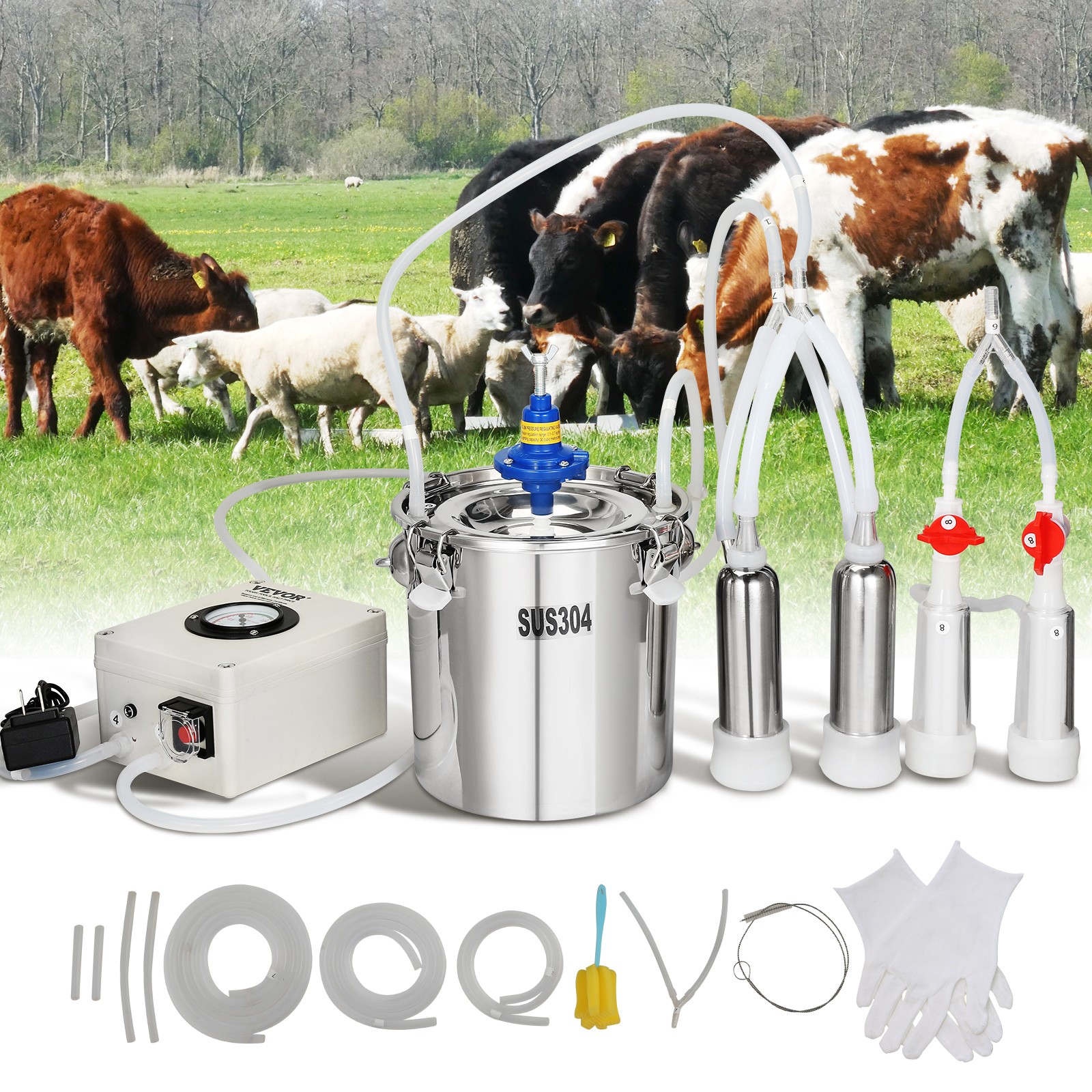 VEVOR Goat Milking Machine Goat Milker 6 L 304 Stainless Steel Bucket for Cows