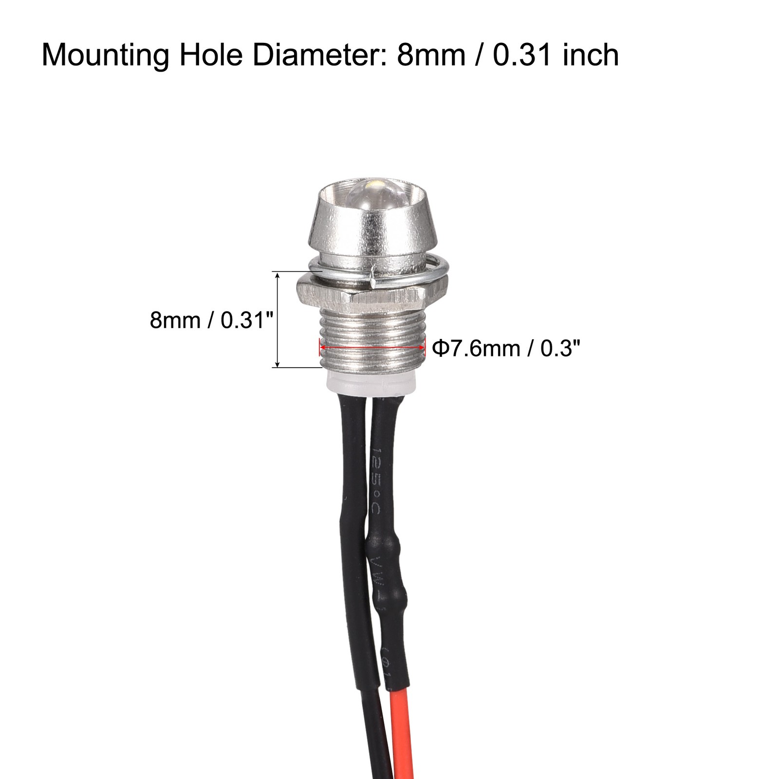 10 Pcs AC/DC 24V LED Indicator Light Car Boat Metal Shell 8mm Panel Mount