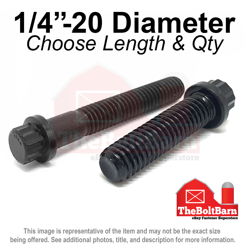1/4″-20 Coarse 12-Point Flange Screws Alloy Steel Black (Pick Length & Qty)