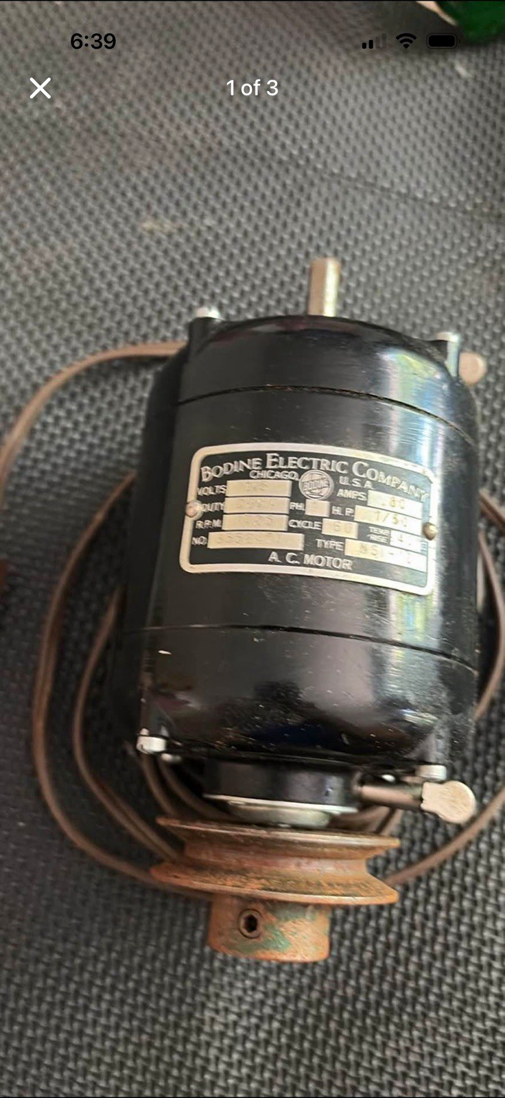 Bodine Electric K-1 Induction AC Motor 115V 1/15HP 1200RPM 0.45A