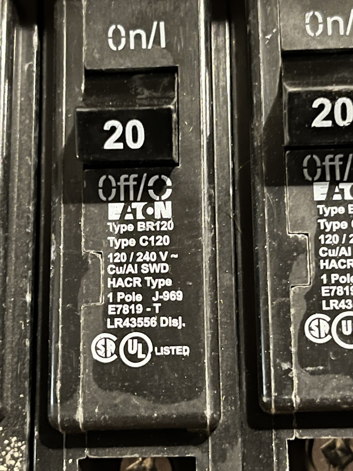 10 NEW – Eaton BR120 20 Amp 120/240 VAC 1 Pole Type BR Plug- On Circuit Breaker