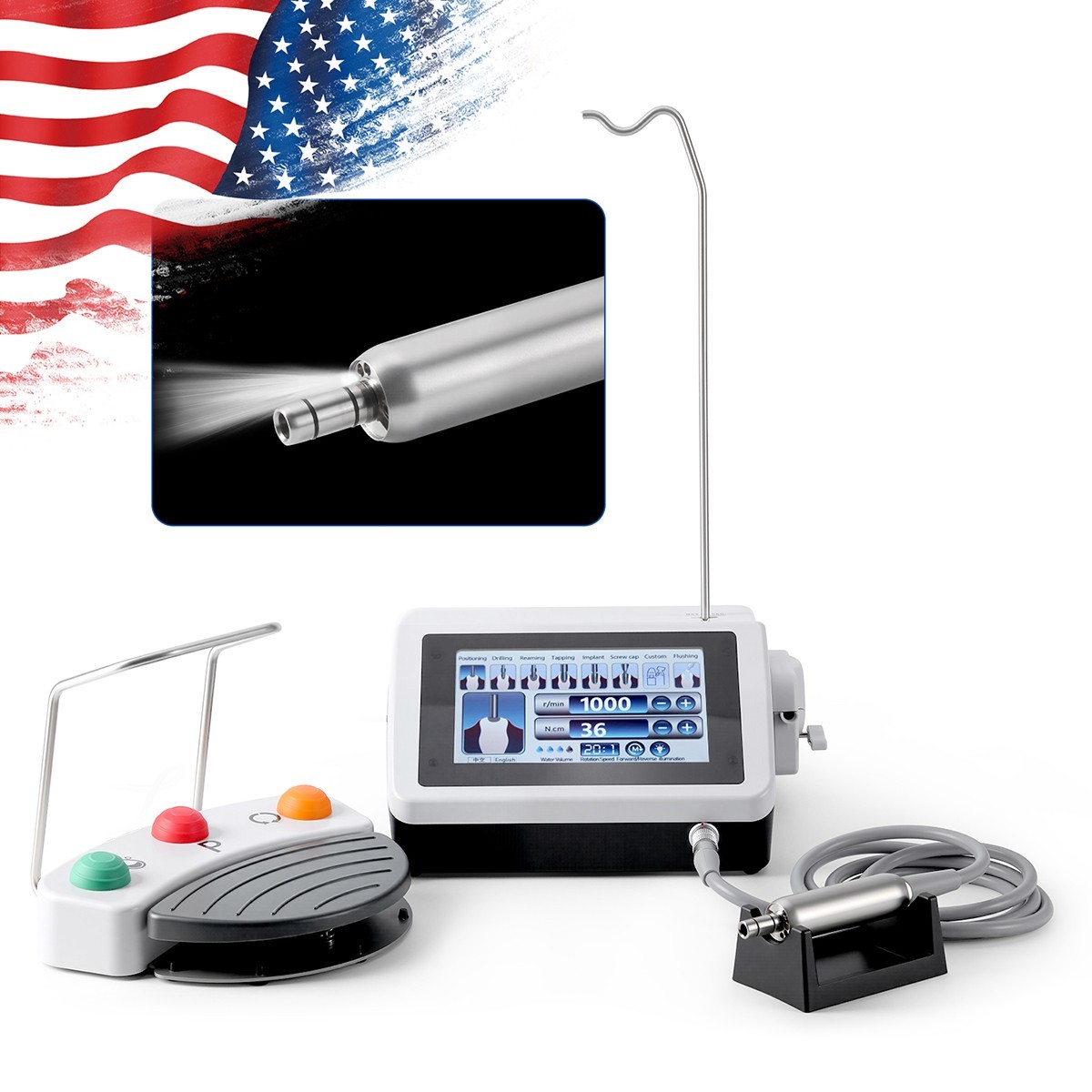 USA Dental Surgical Implant Motor System 20:1 LED Contra Angle /Irrigation Tubes
