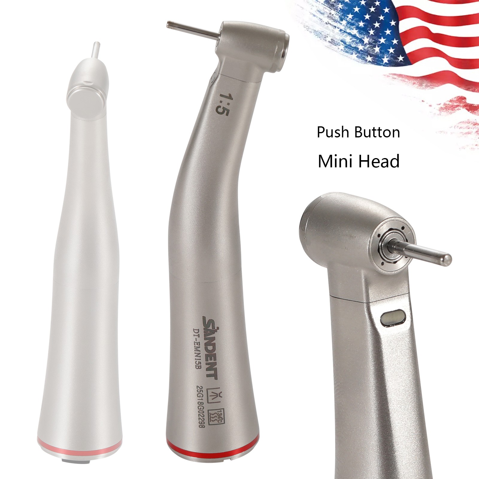 DT Dental 1:5 Mini Head Fiber Optic Contra Angle Handpiece LED Stainless Steel