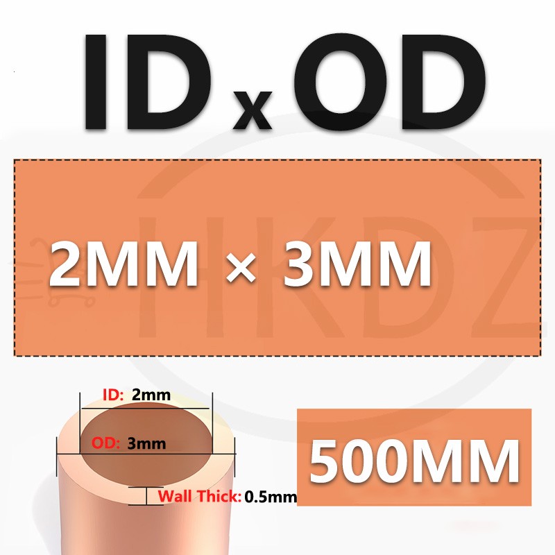 Copper Round Tube O.D Ø1mm 1.5mm 2mm 3mm 4mm 5mm 6mm 7mm 8mm -60mm Lengths 500mm