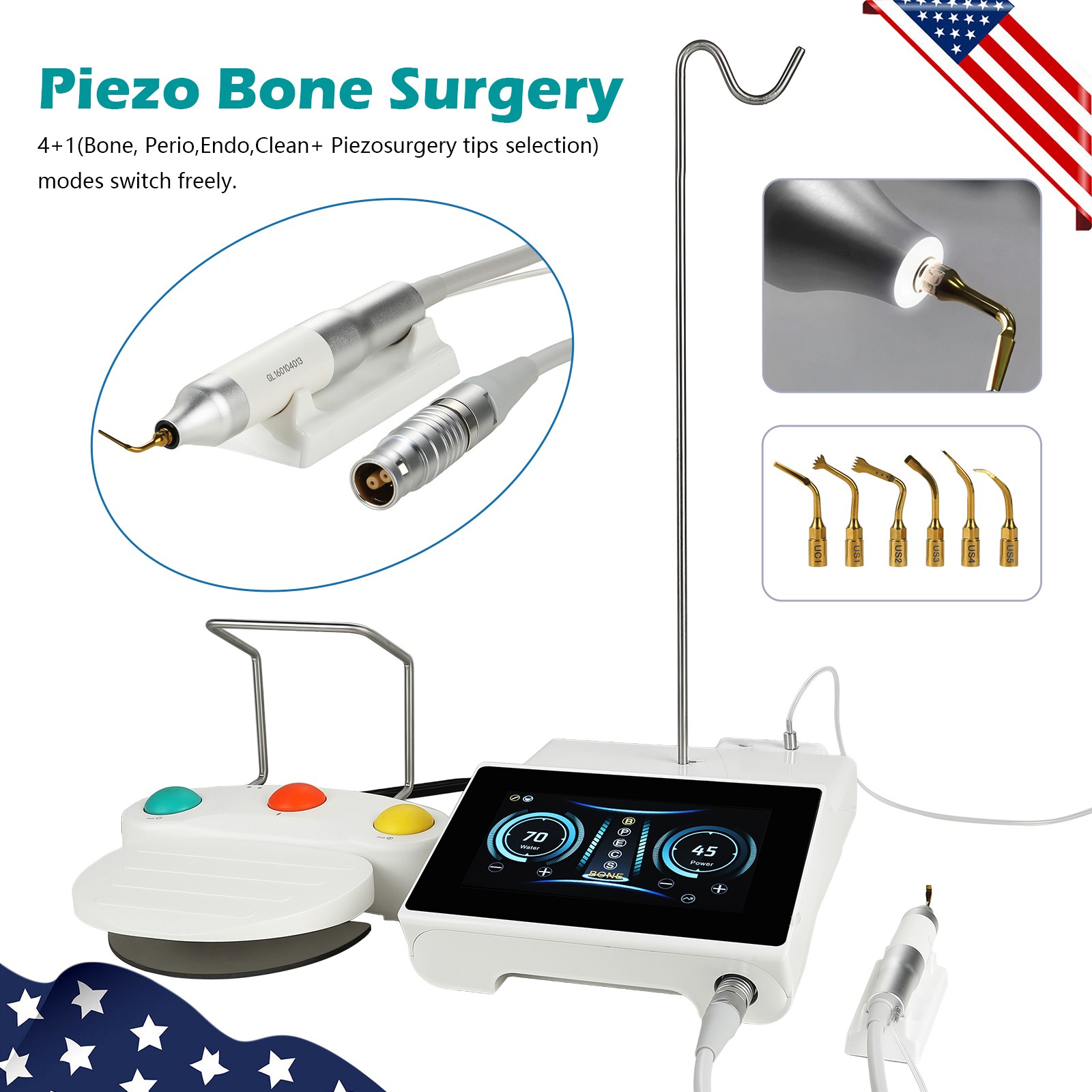 Woodpecker Style Ultra Surgery Piezo Bone Unit-Surgic Touch+LED Handpiece 6 Tips