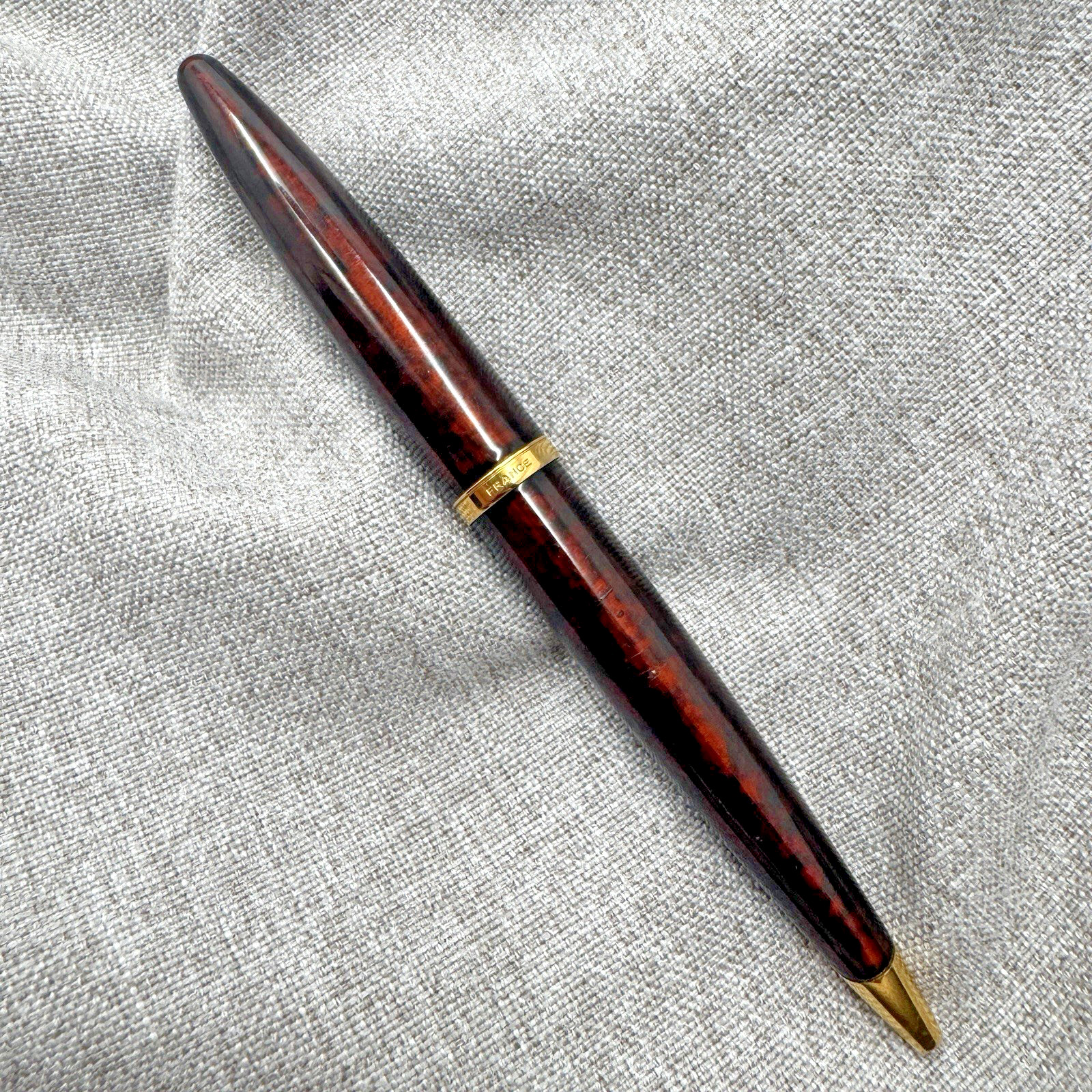 WATERMAN Carène Marine Amber Ballpoint Pen Gold Trim Blue Ink France *READ*