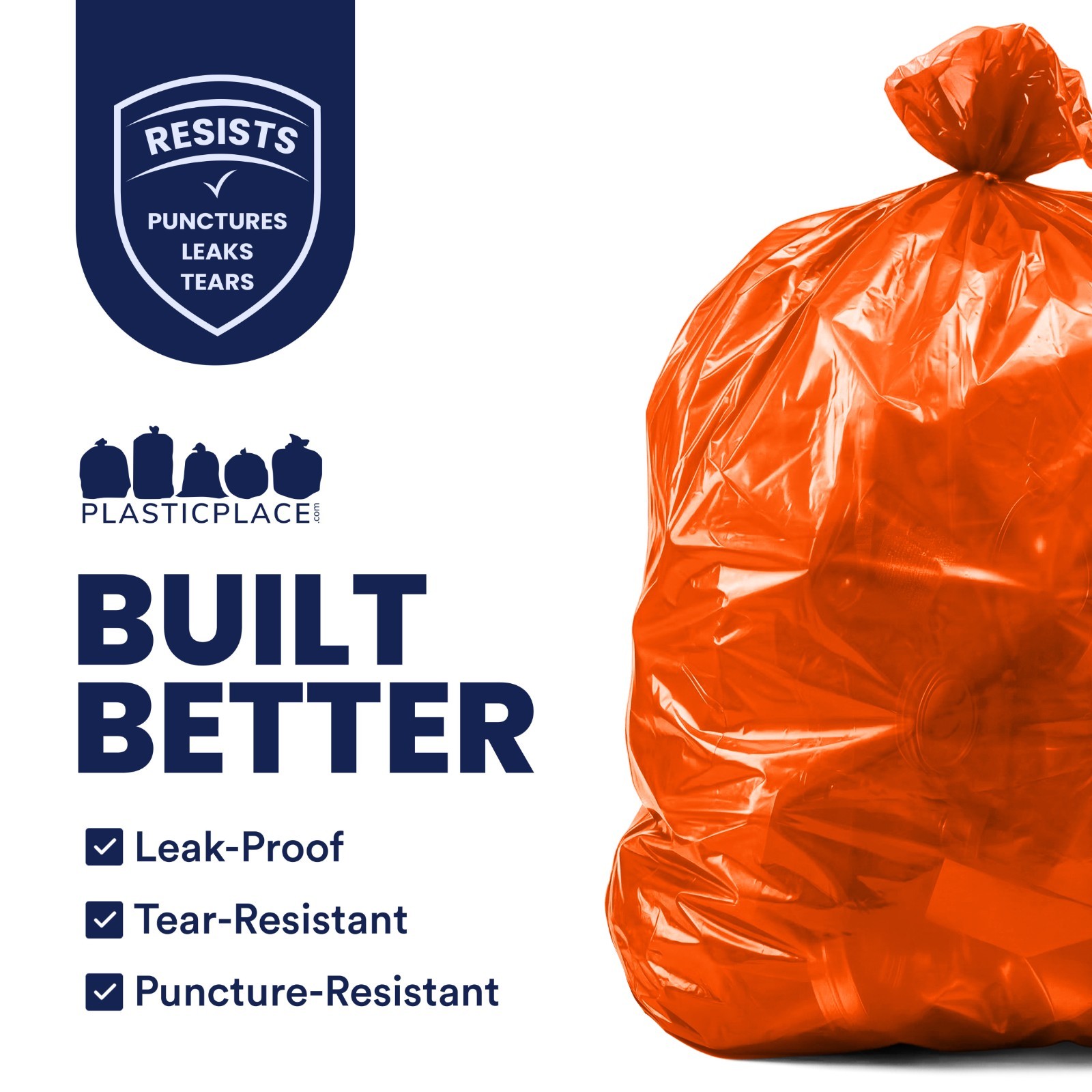 Plasticplace 55-60 Gallon Trash Bags, Orange, 1.2 Mil, 50 Count