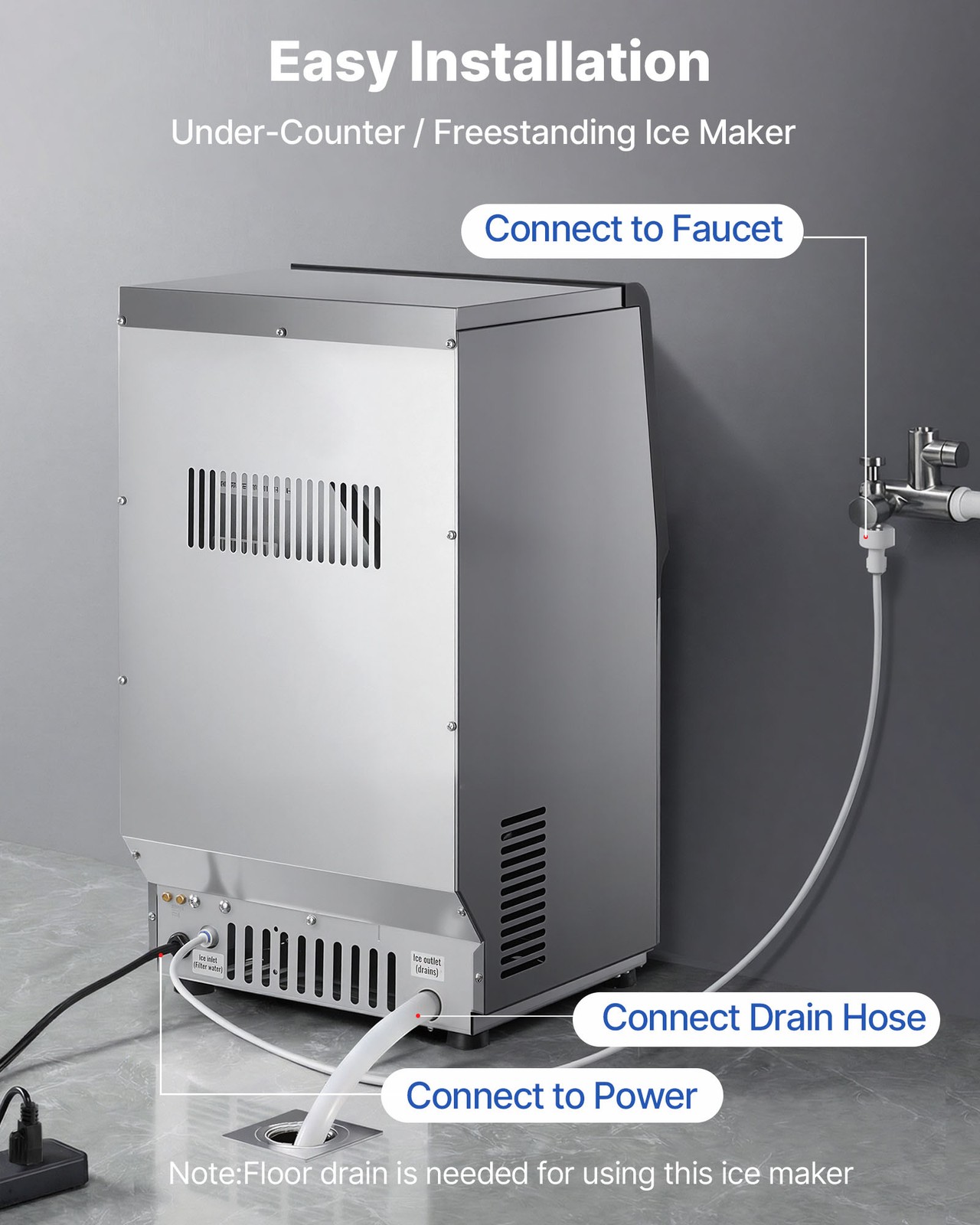VEVOR Commercial Ice Maker 80 lbs/24h Ice Machine 13 lbs Storage Bar Restaurant