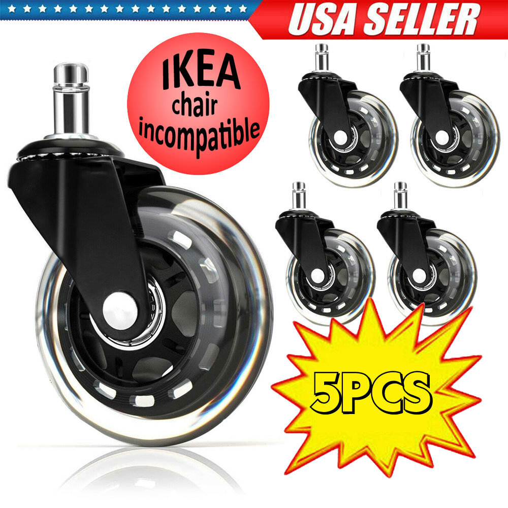 Set of 5 Office Chair 3″ Caster Rubber Swivel Wheels Replacement Heavy Duty