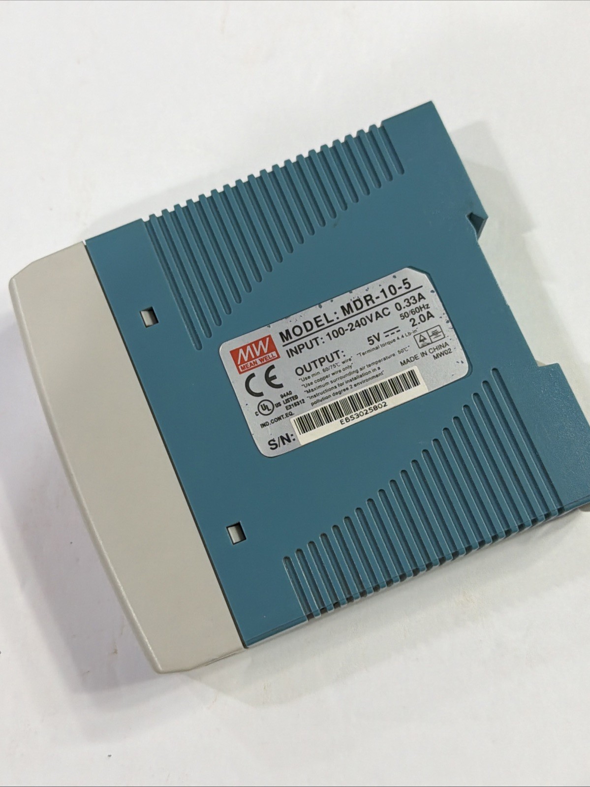 Mean Well MDR-10-5 Power Supply, Input: 100-240VAC 0.33A, Output: 5VDC 2A