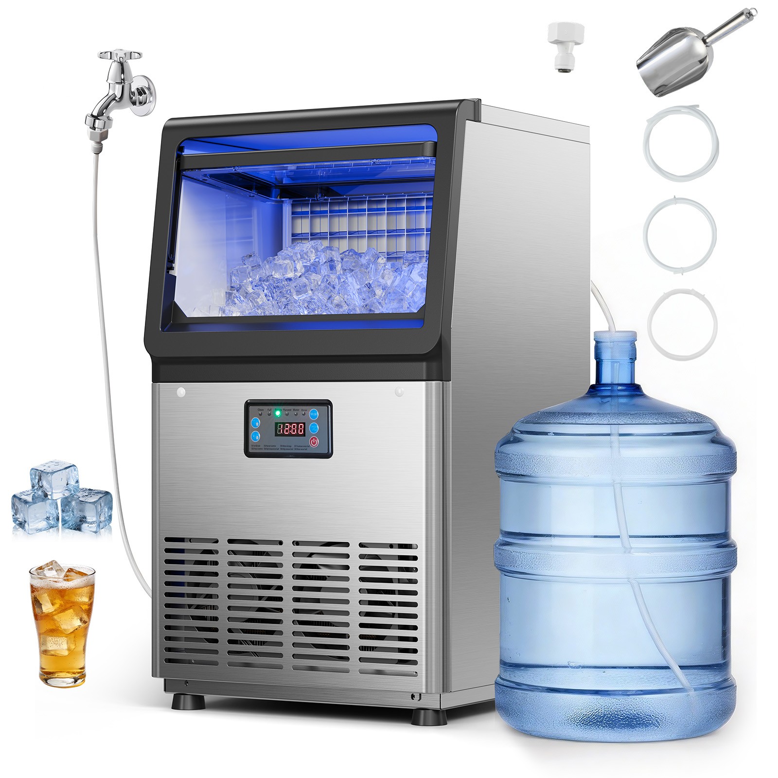 VEVOR Commercial Ice Maker 90 lbs/24h Ice Machine 13 lbs Storage Bar Restaurant