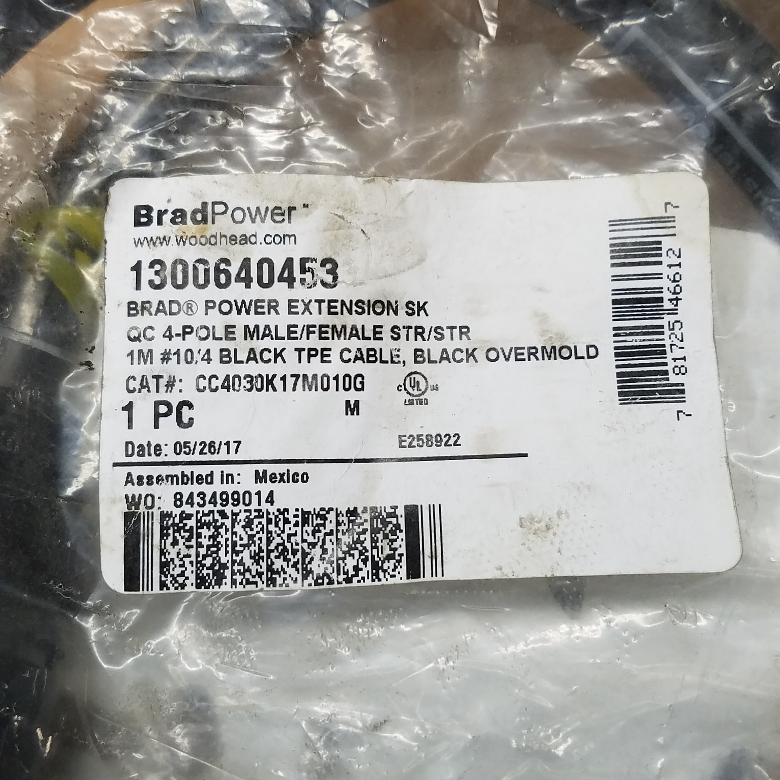 BradPower CC4030K17M010G SK Double Ended Cable, 4 Pole, 1 Meter, 1300640453