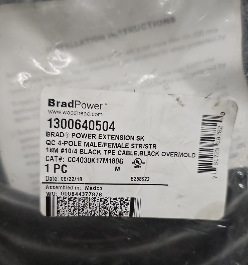 BRAD POWER CC4030K17M180G, DOUBLE-ENDED CORDSET, 1300640504, NIB