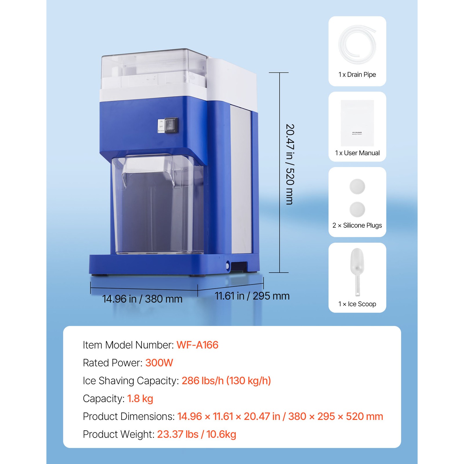 Uimoso 286lb/H Commercial Ice Crusher 300W Ice Shaver Maker Snow Cone Machine