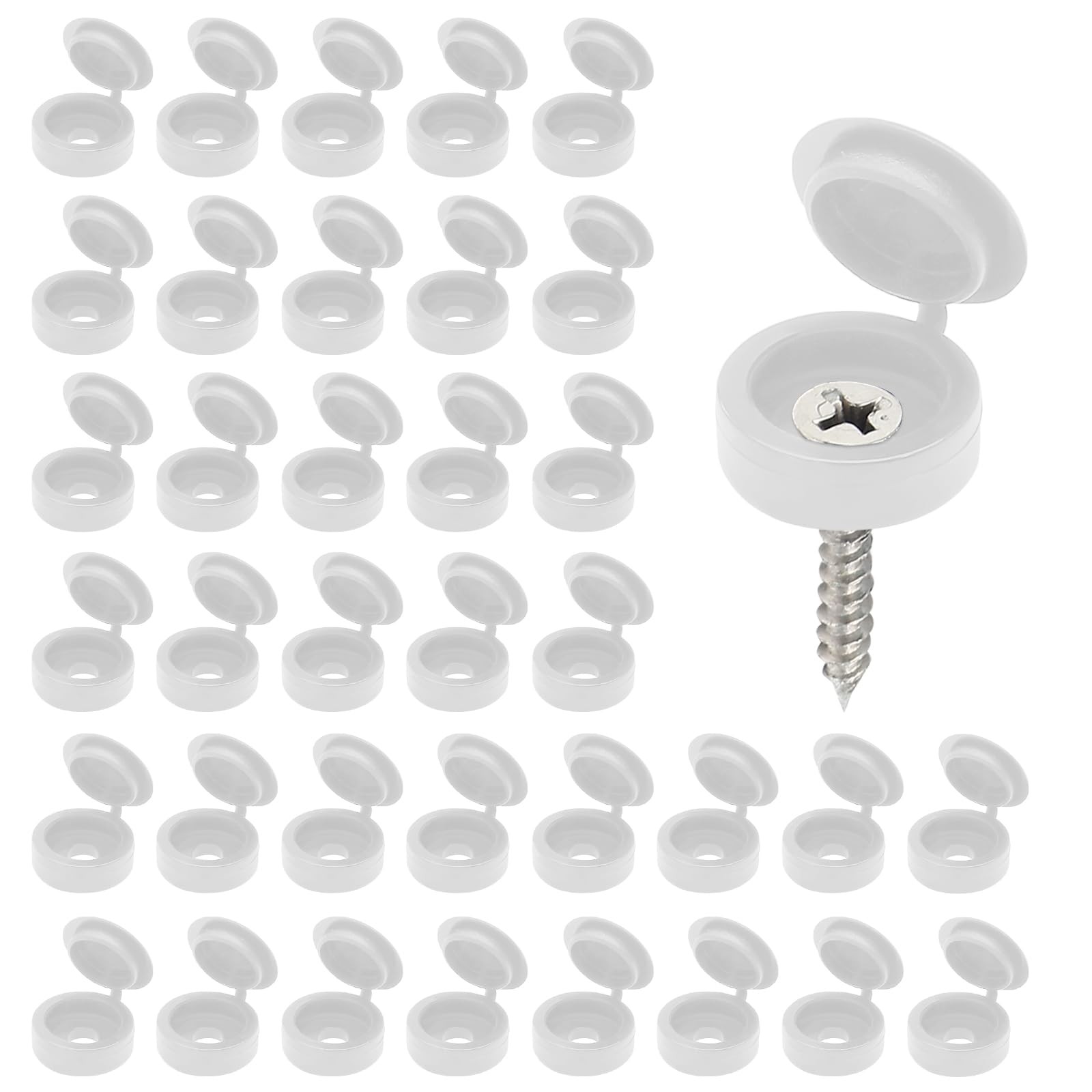 200 Pcs Hinged Screw Cover Caps, Plastic Head Covers, White S,