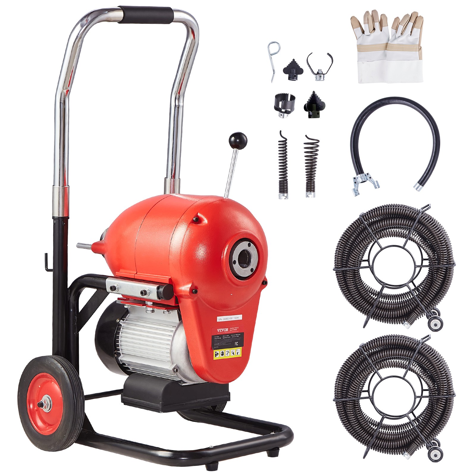 VEVOR Drain Cleaner Machine 120FT x 6/5″ 1100W Sectional Snake Auger Manual Feed