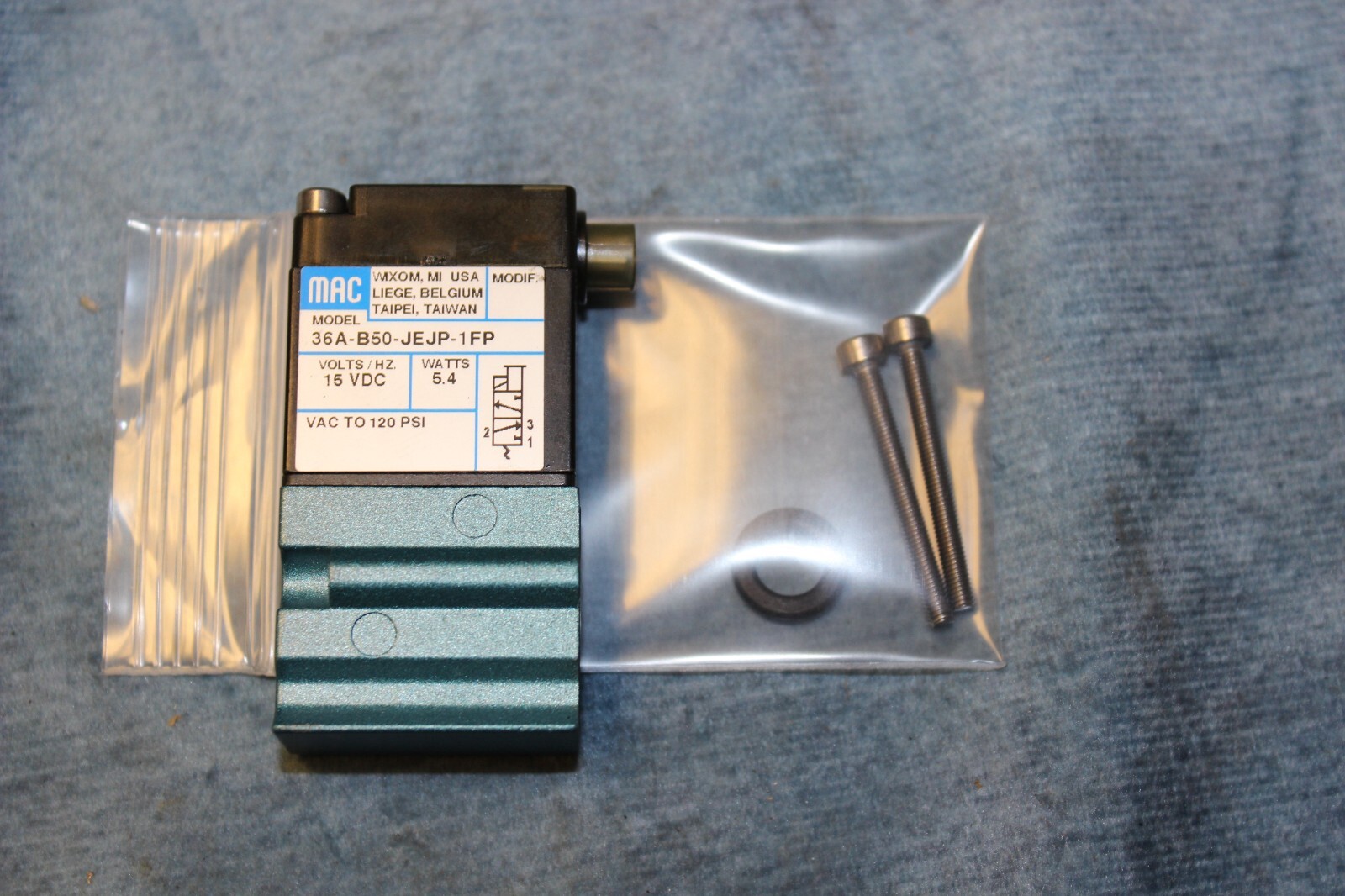 New MAC Solenoid 36A-B50-JEJP-1FP 15V DC (2 Year Warranty)