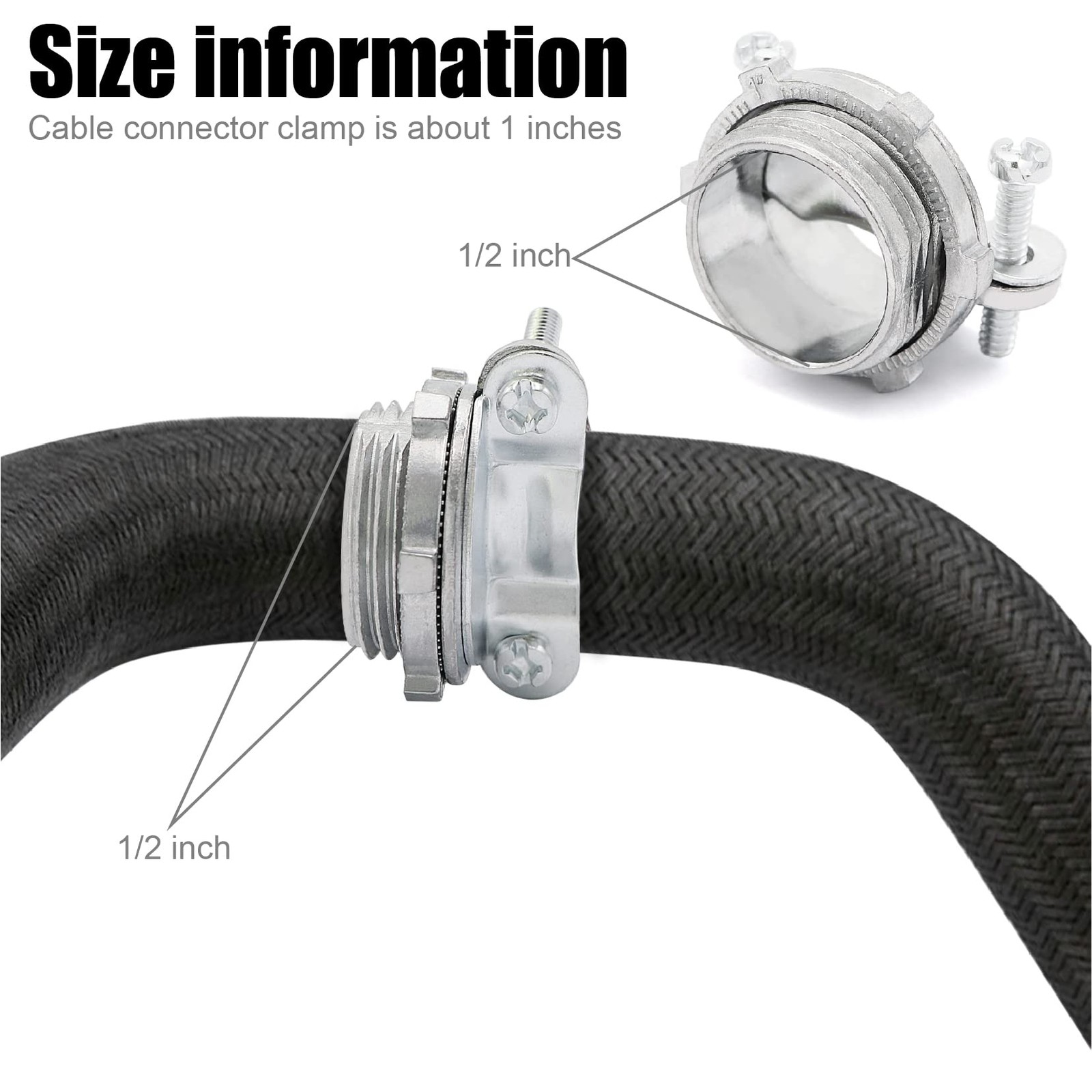 24 PCS SilverZinc 1/2 Inch Clamp Type Cable Connectors Metallic Conduit Protect