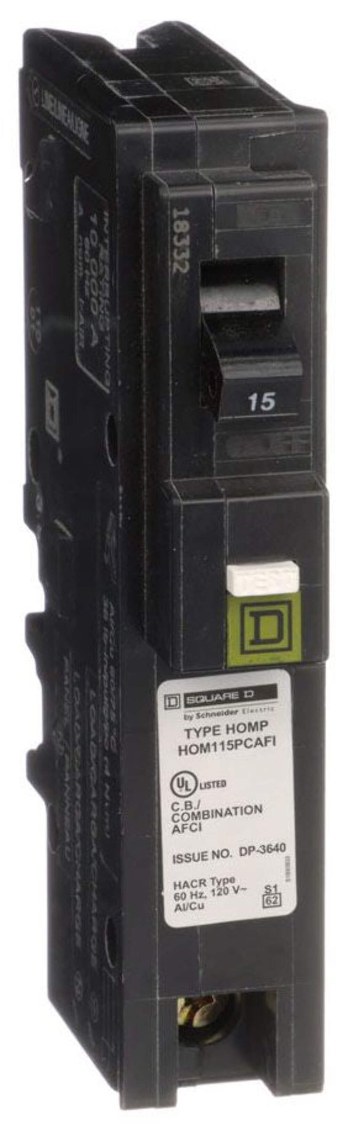 HOM115PCAFI – Square D Plug-In 120V 15A 1 pole circuit breaker 10kA@120V