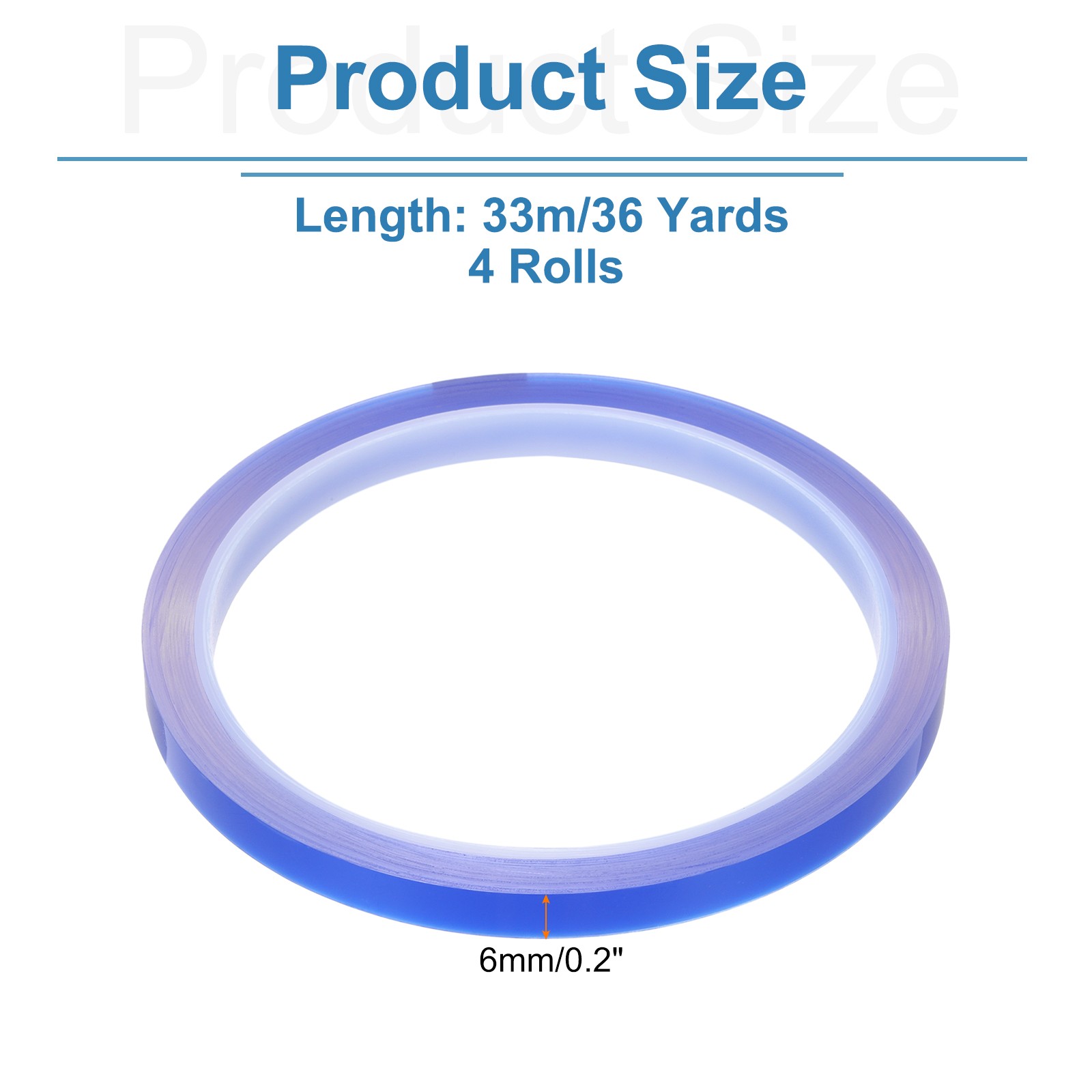 4 Rolls Blue 0.2 Inch x 36 Yards PET Film Electrical Tape 6mm x 33m
