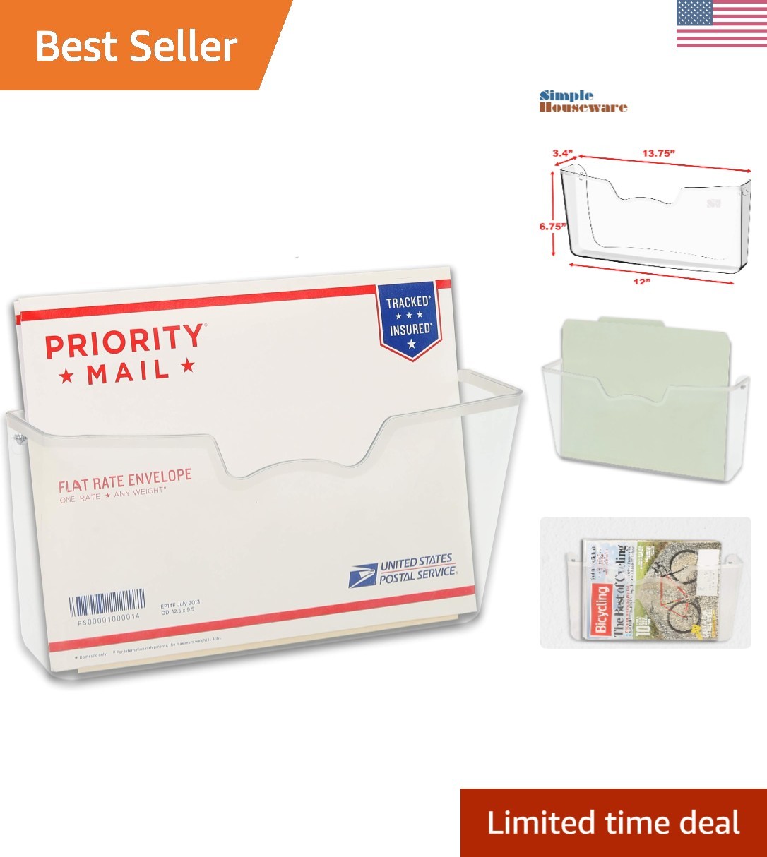 Clear Wall Mount Pocket Document Organizer for Hanging File Holder