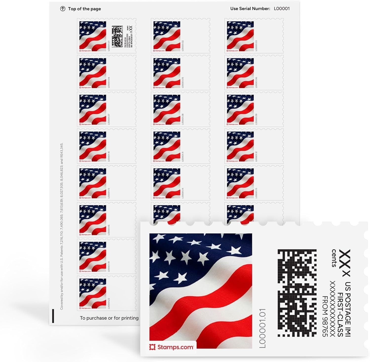 NetStamps Printable Postage Labels 10 Sheets Stars Stripes