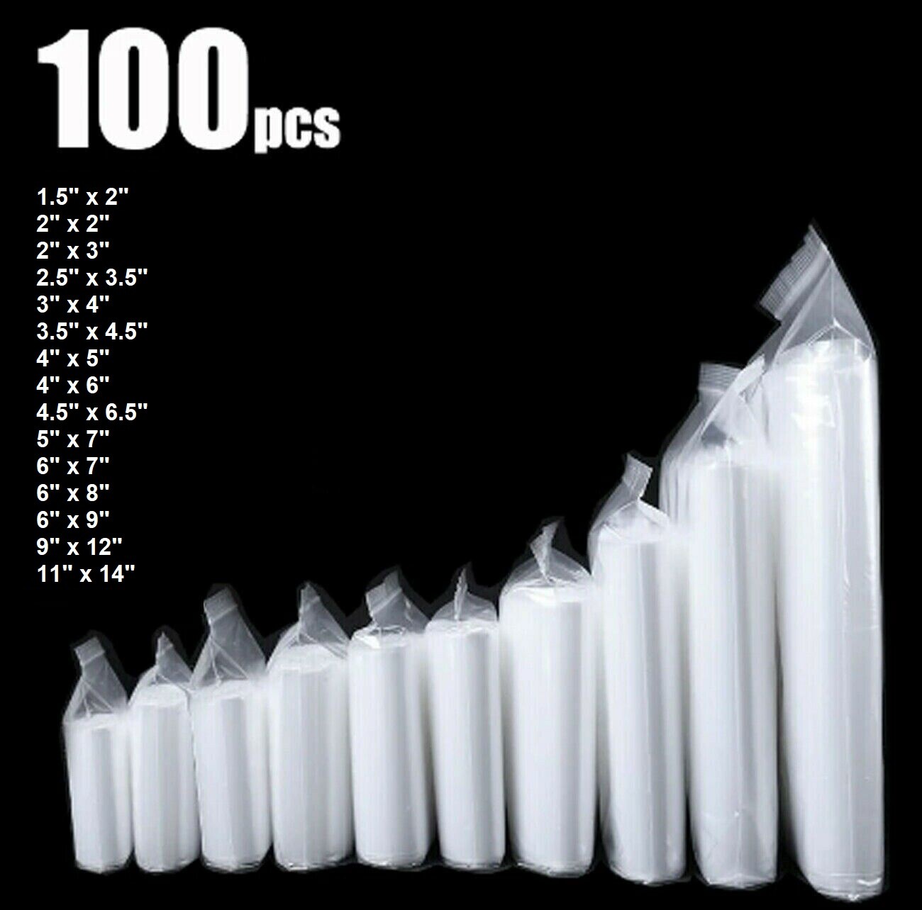 Lot of 100pcs Clear Reclosable Zip lock Plastic Bags 2-MIL Poly Zipper Baggies